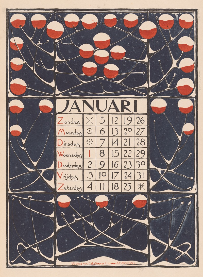 Kalenderblad voor januari 1896 — Тео Нивенхейс