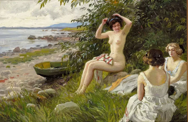 Три купальщицы на берегу by Поль Фишер, 1913 — digital art print download