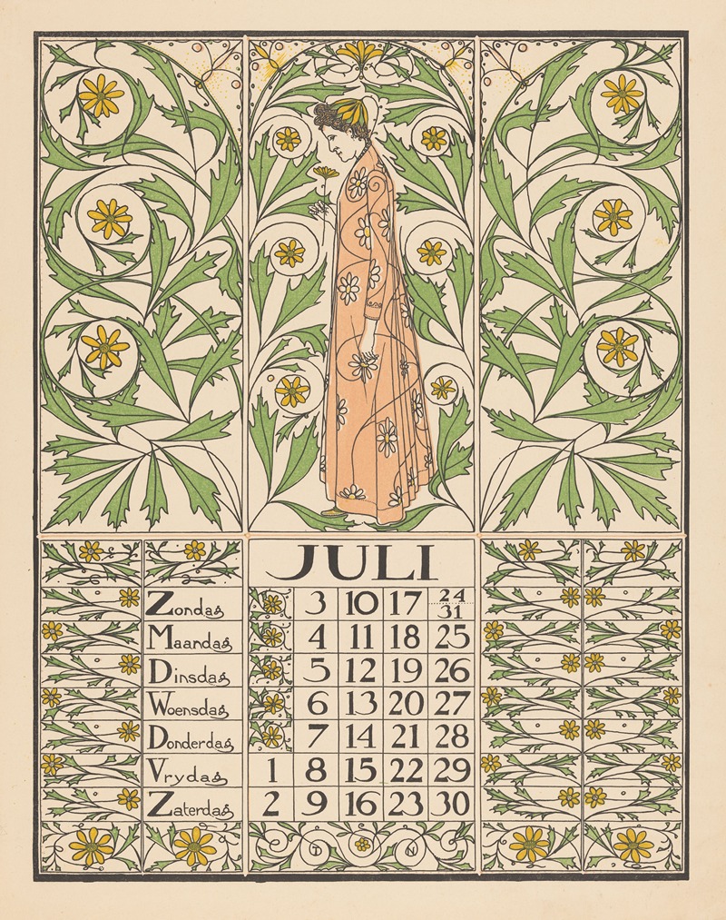 Kalenderblad voor juli 1898 by Тео Нивенхейс, 1897 — digital art print download