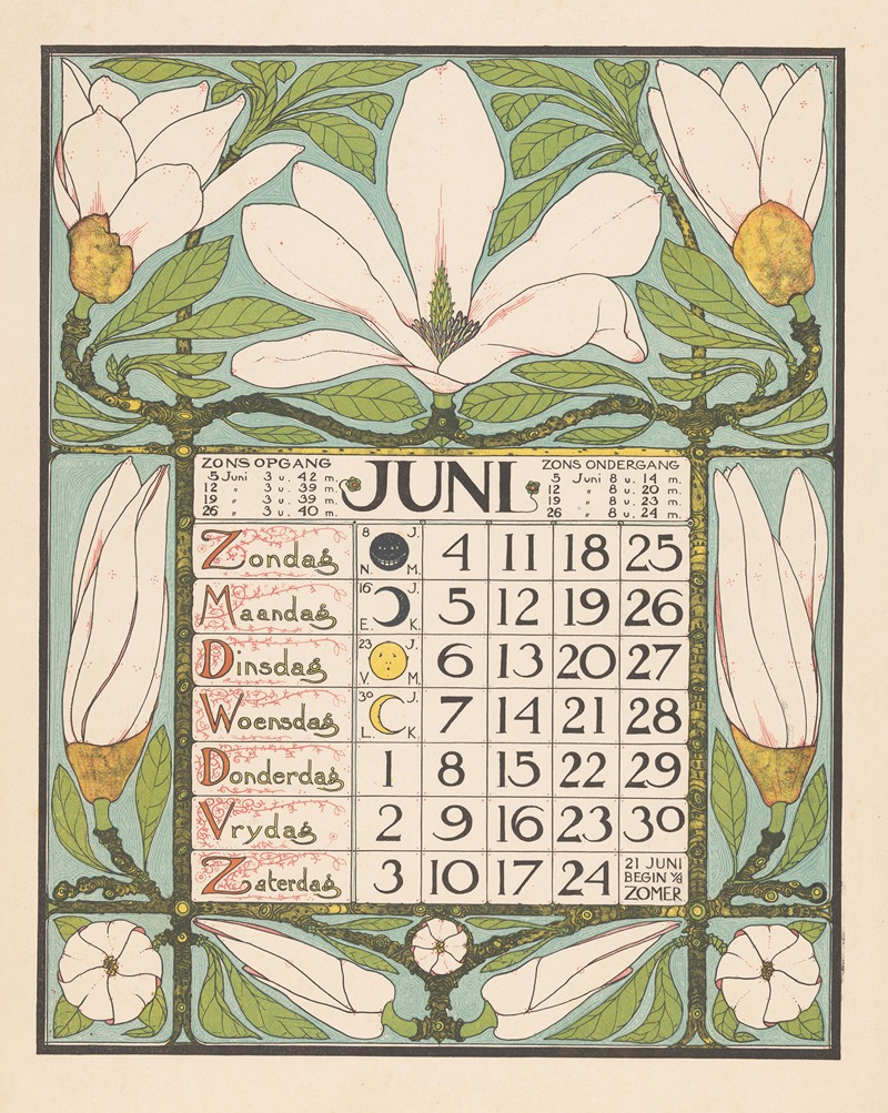 Kalenderblad voor juni 1899 by Тео Нивенхейс, 1898 — digital art print download