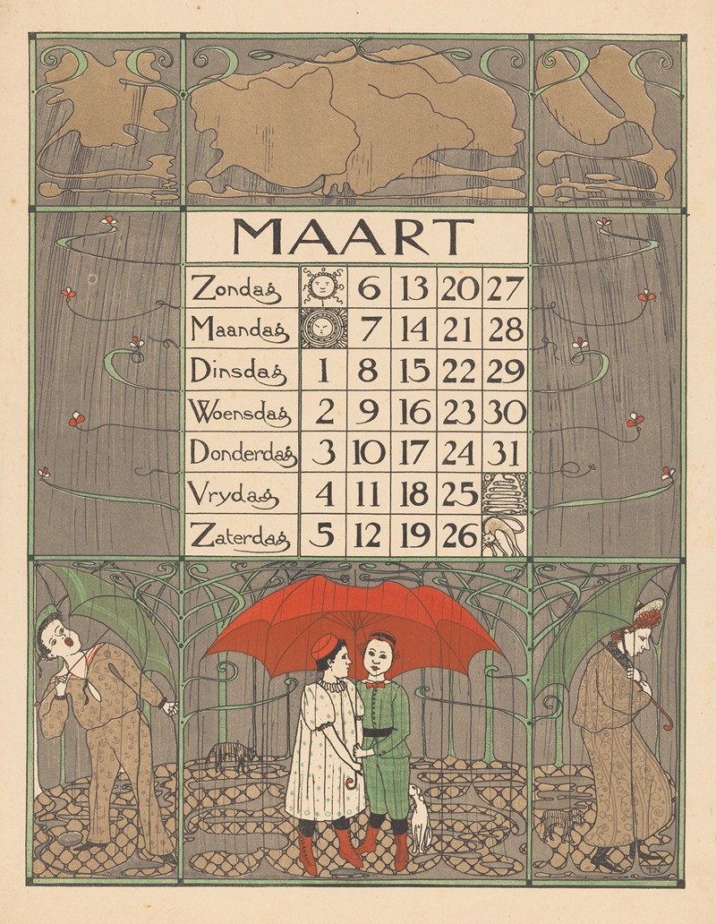 Kalenderblad voor maart 1898 — Theo Nieuwenhuis