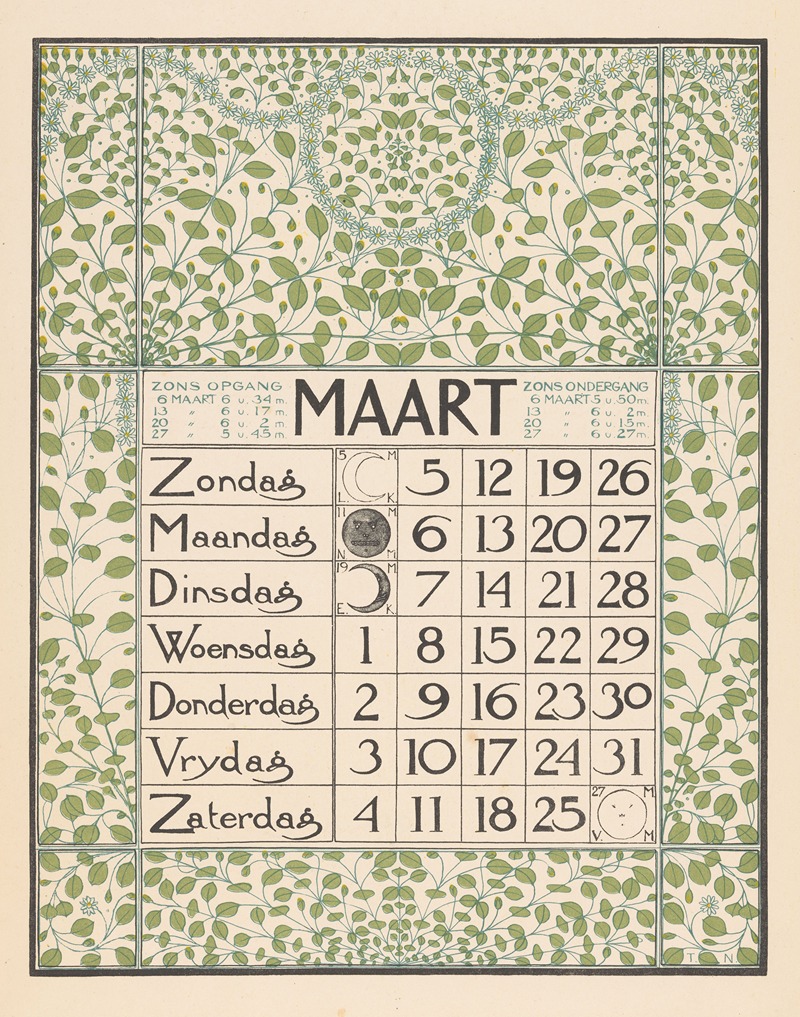 Kalenderblad voor maart 1899 — Theo Nieuwenhuis