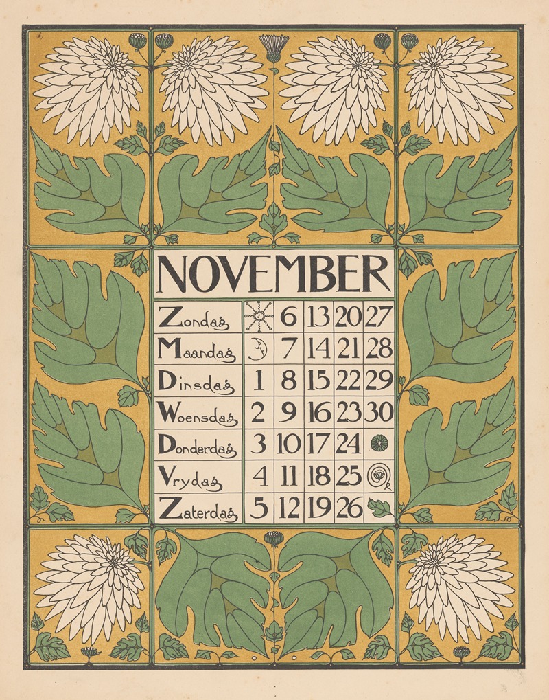 Kalenderblad voor november 1898 — Theo Nieuwenhuis