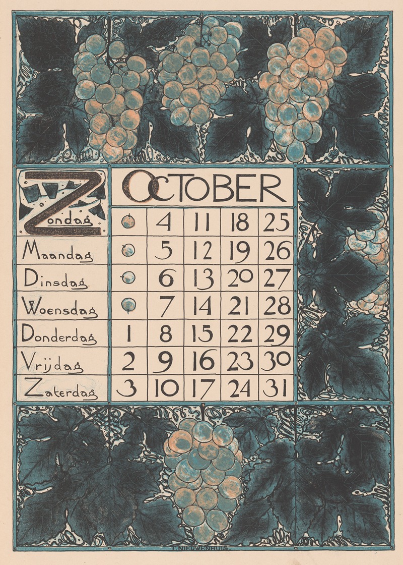 Kalenderblad voor oktober 1896 — Theo Nieuwenhuis