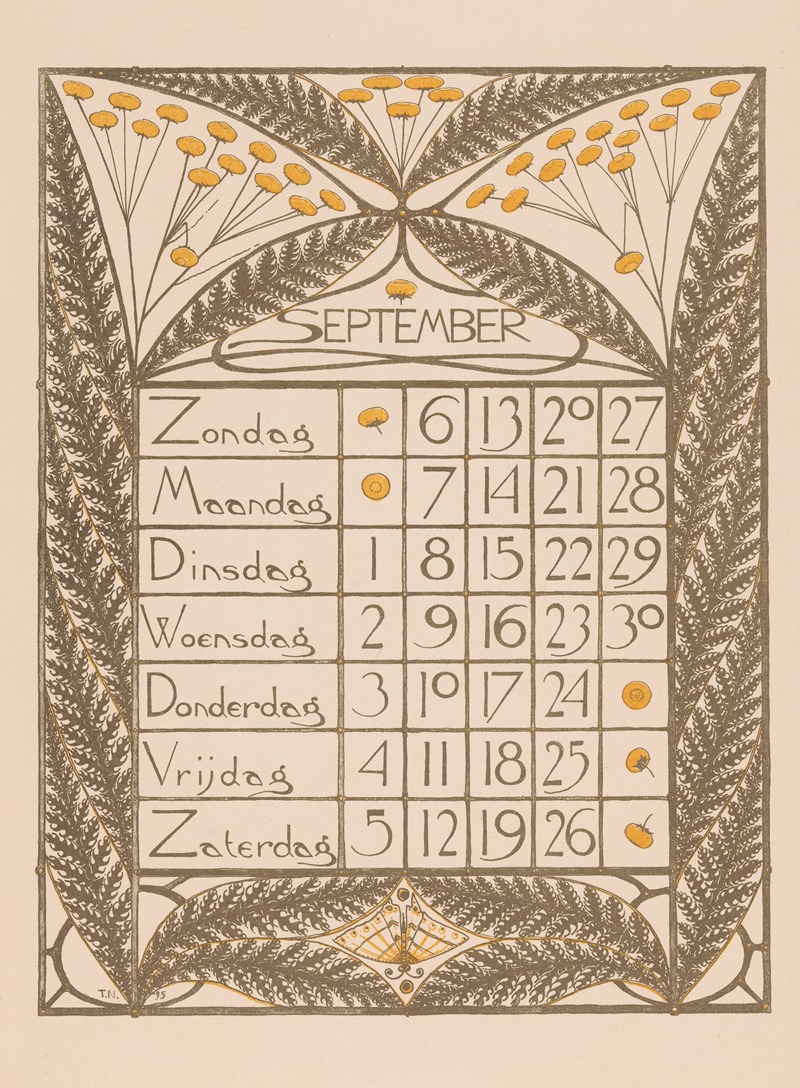 Kalenderblad voor september 1896 by Тео Нивенхейс, 1895 — digital art print download