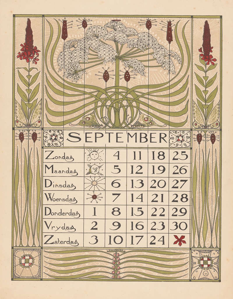 Kalenderblad voor september 1898 by Тео Нивенхейс, 1897 — digital art print download