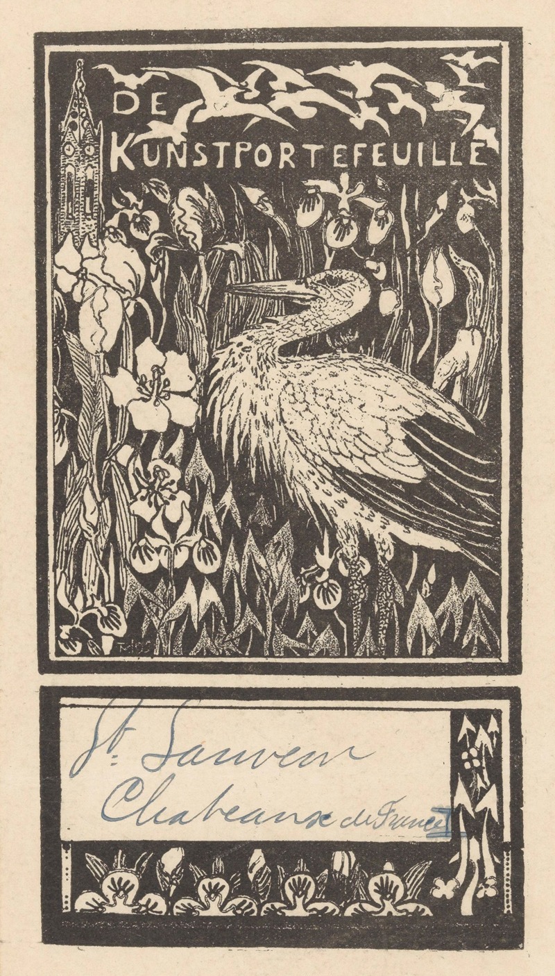 Etiket met ooievaar by Тео ван Хойтема, 1895 — digital art print download