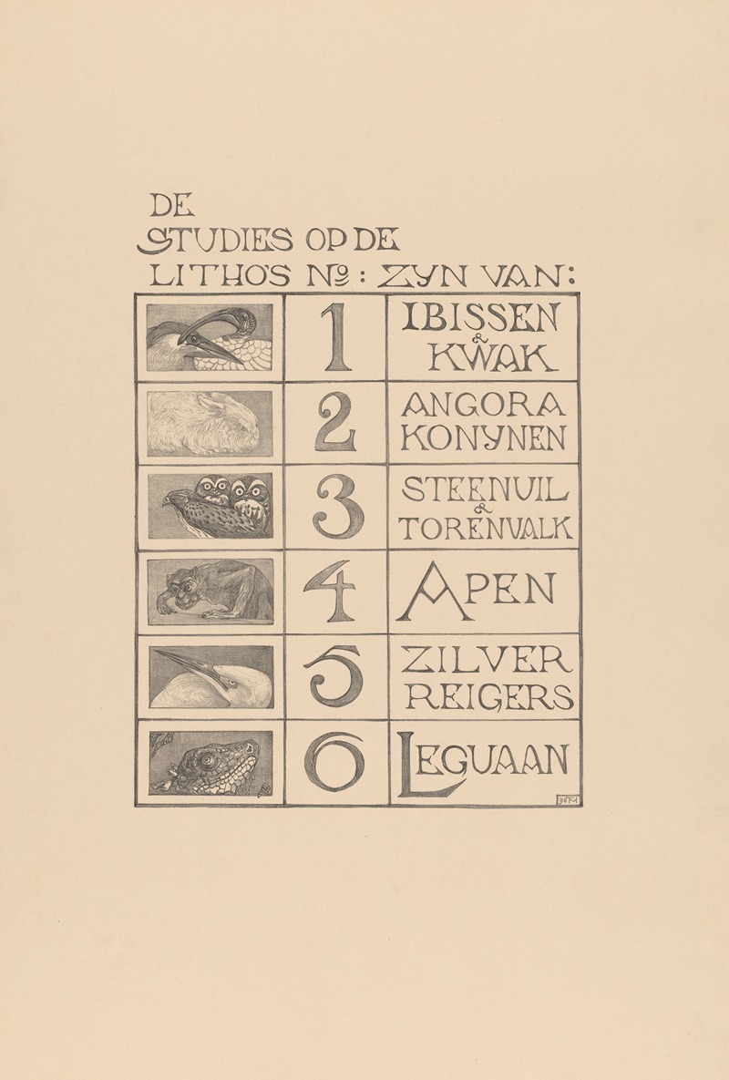 Inhoudsopgave van de portefeuille Dierstudies — Theo van Hoytema