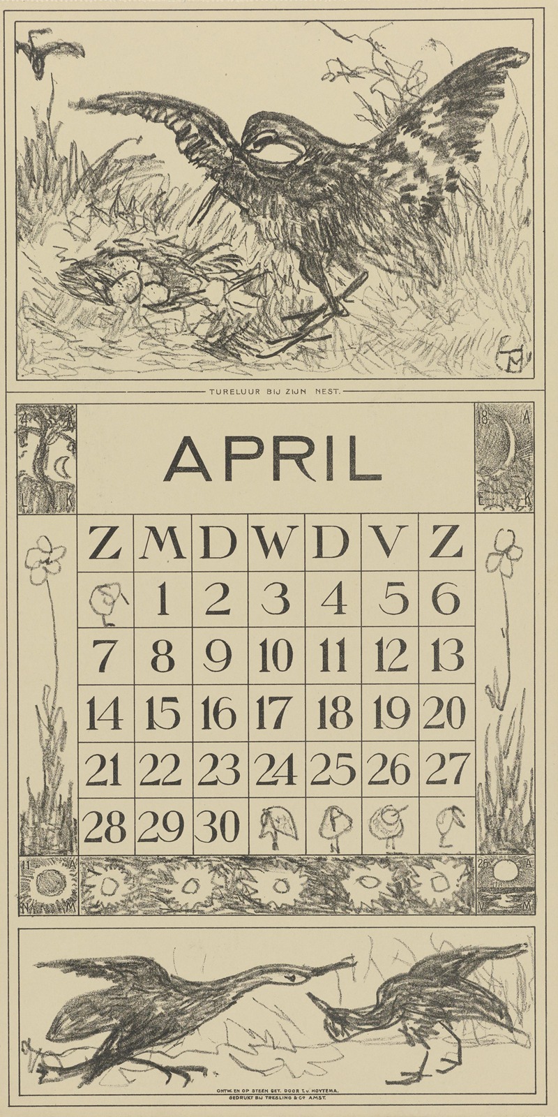 Kalenderblad april met tureluur — Тео ван Хойтема