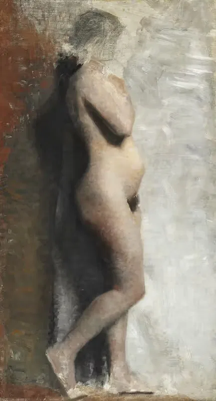 Нагая женская модель. Стоя. Профиль вправо by Вильгельм Хаммерсхой, 1886 — digital art print download