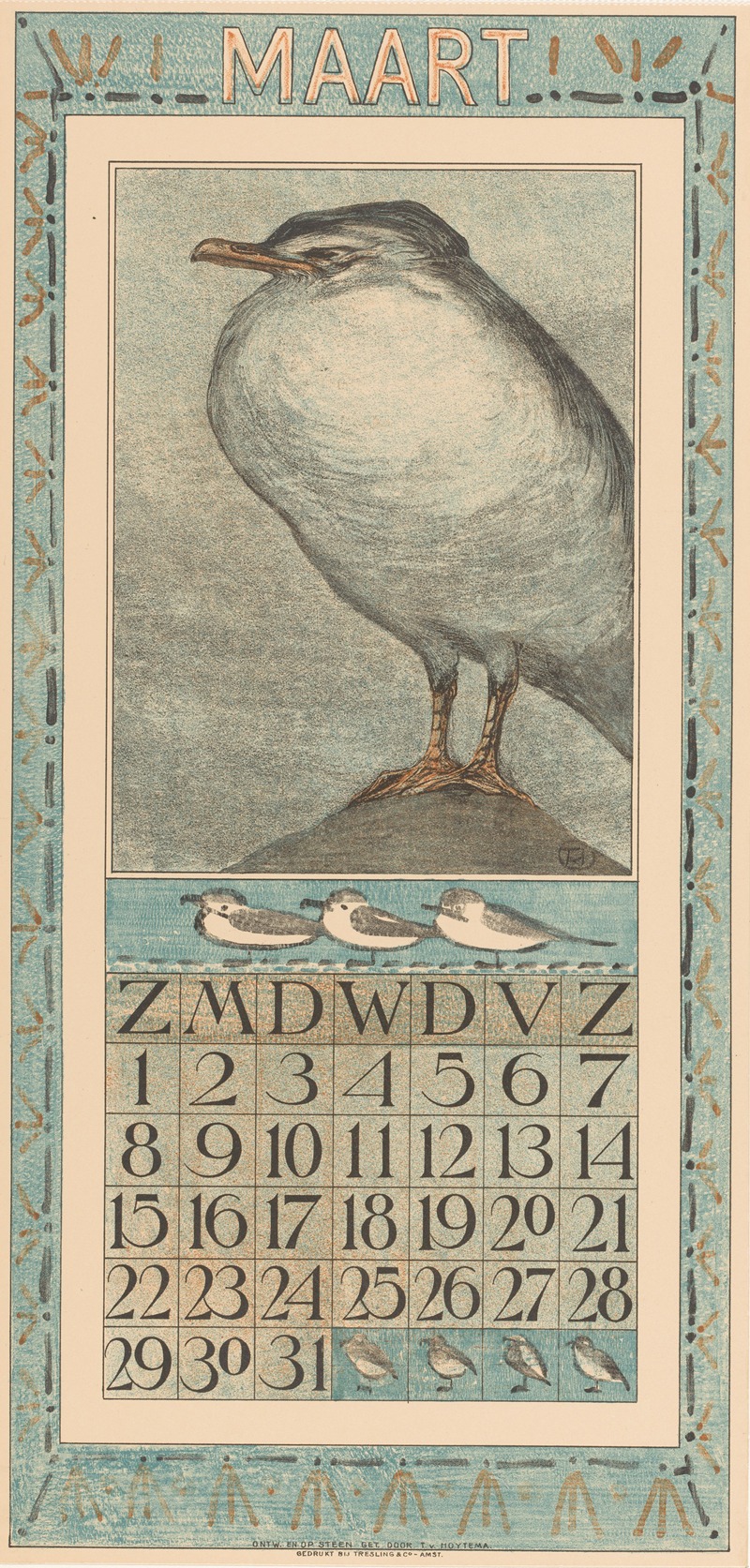 Kalenderblad april met wulp by Тео ван Хойтема, 1907 — digital art print download