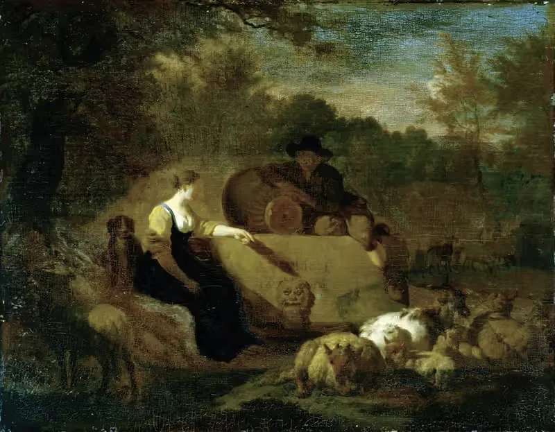 Shepherd and Shepherdess with their Flock at a Well — Adriaen van de Velde