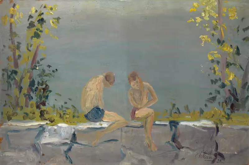 Купающиеся мальчики на стене у озера by Эрнст Шиесс, 1915 — digital art print download