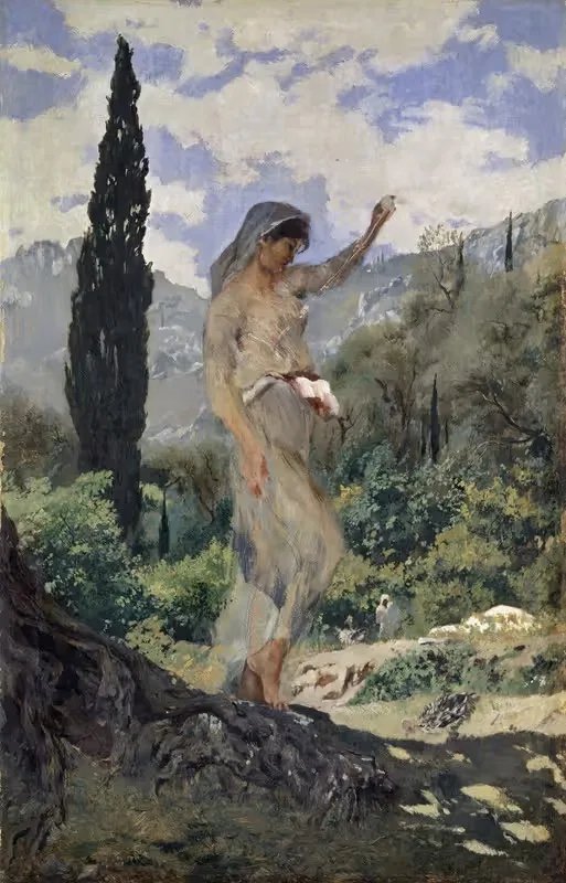 Девушка за прялкой на Корфу by Франк Бухсер, 1884 — digital art print download