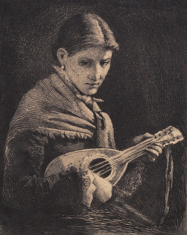 Ung pige med mandolin by Франс Шварц, 1881 - 1882 — digital art print download