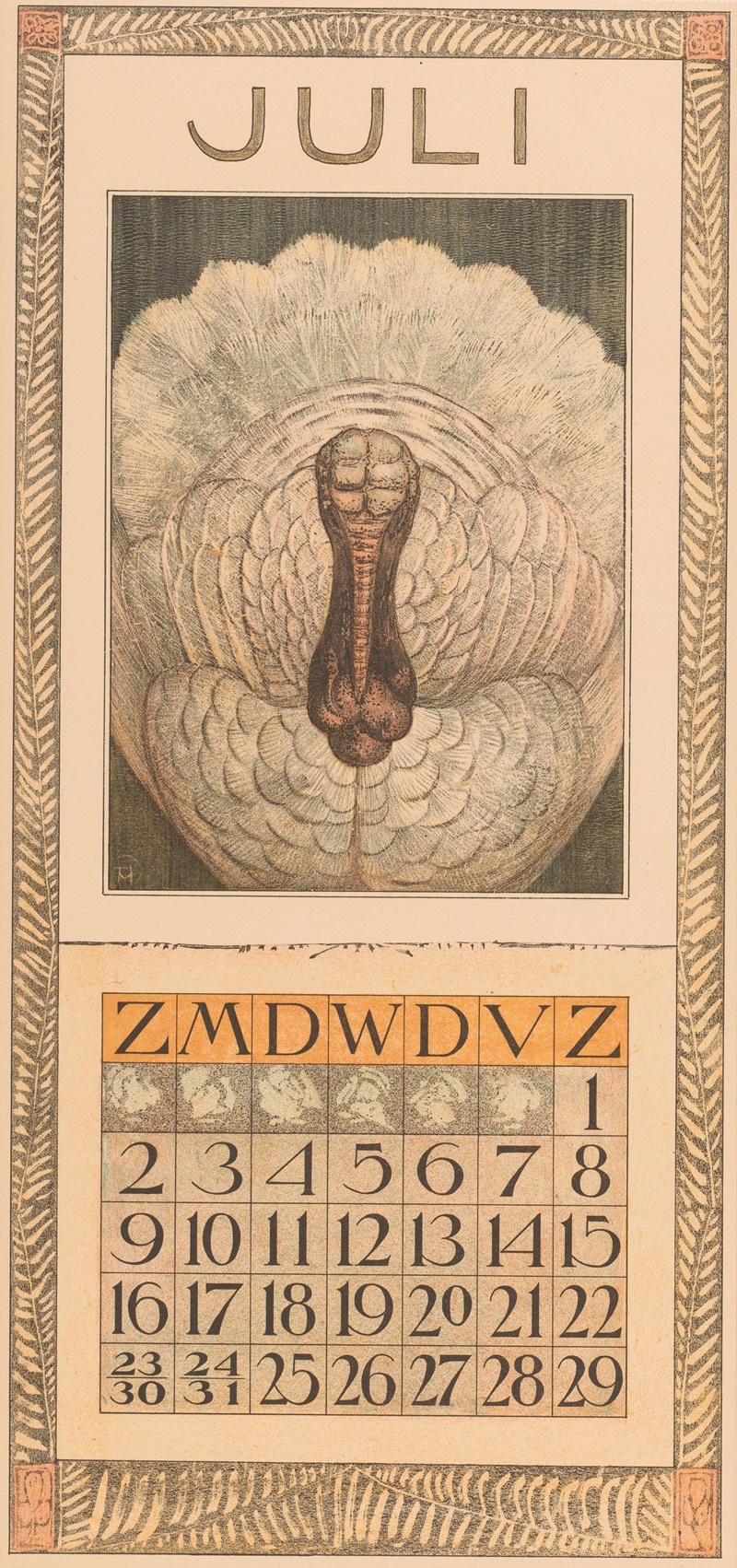 Kalenderblad juli met kalkoen by Тео ван Хойтема, 1904 — digital art print download