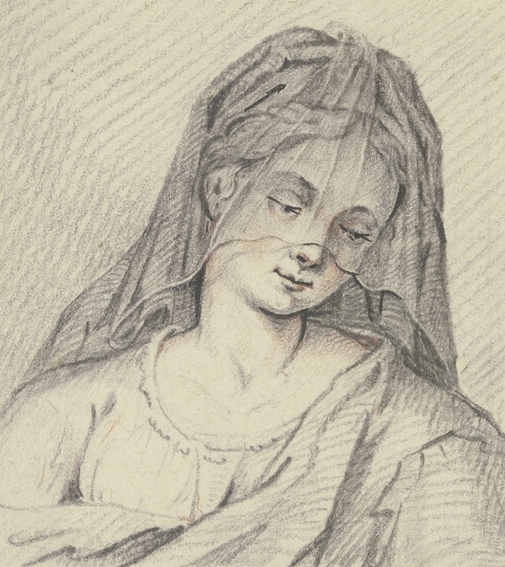 Brustbild eines herabblickenden Mädchens mit einem Schleier by G. A. Wilmans — digital art print download