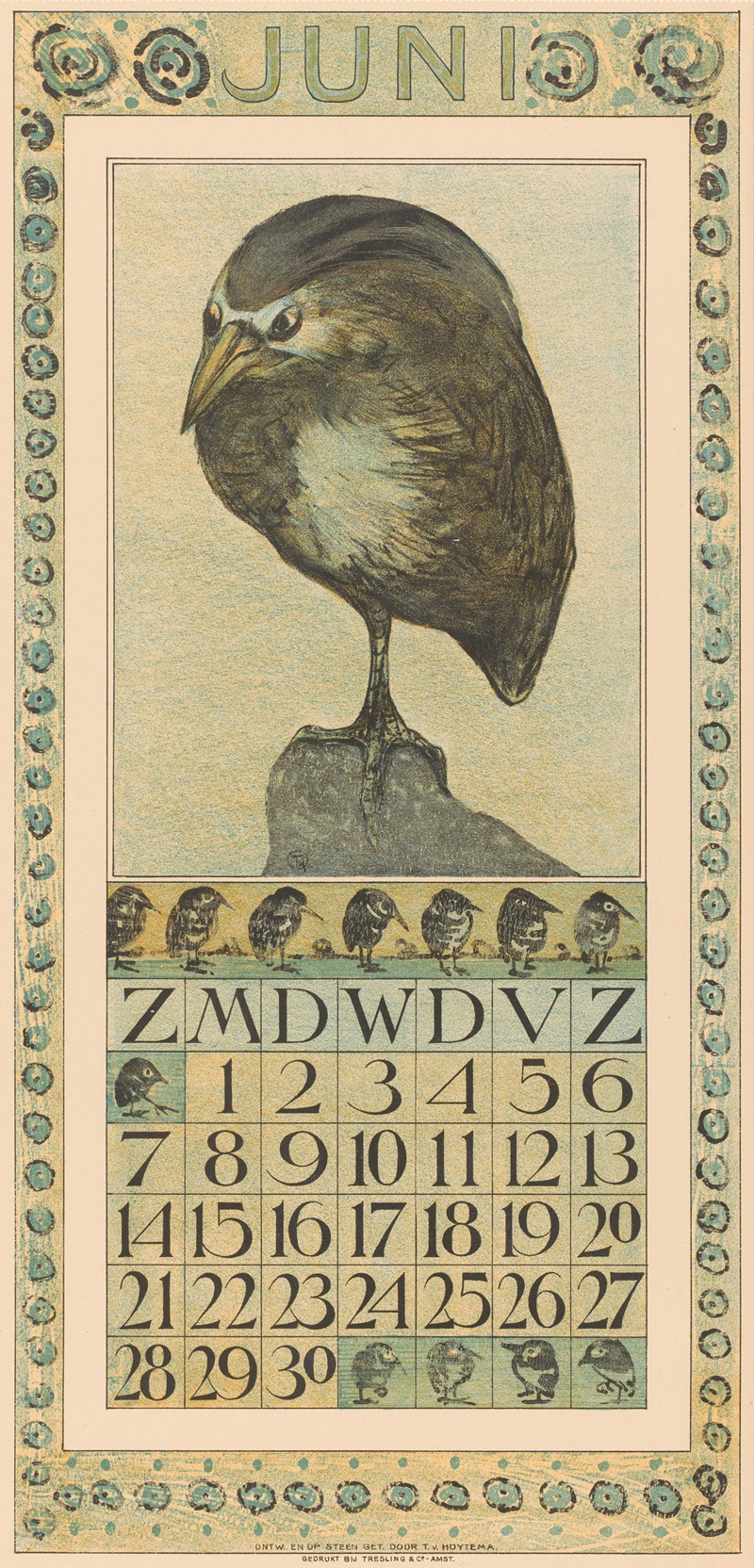 Kalenderblad juni met kwak by Тео ван Хойтема, 1907 — digital art print download