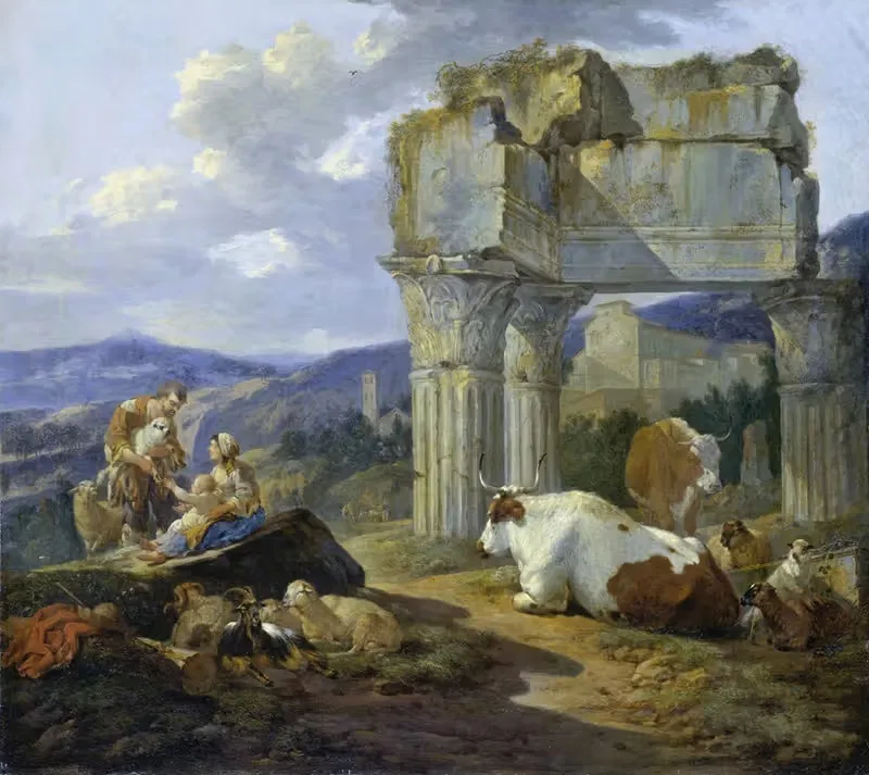 Roman Shepherd's Family with their Flock — Johann Heinrich Roos