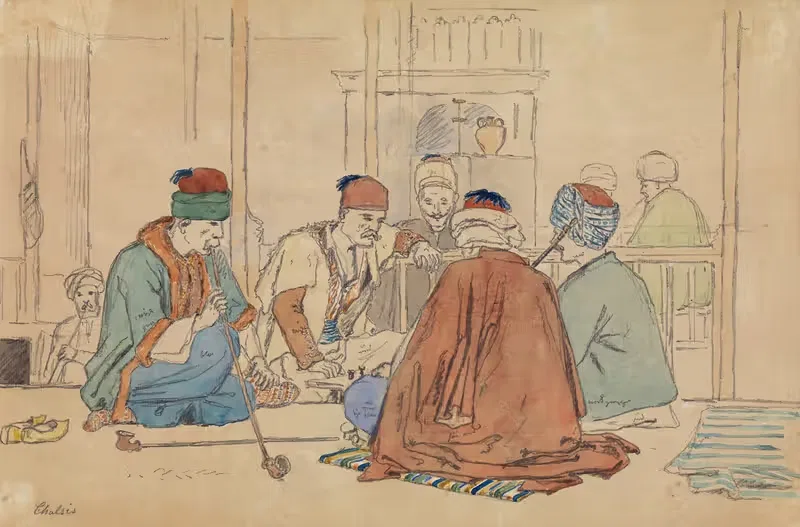 Интерьер кафе с курящими трубки мужчинами by Мартинус Рёрбю, 1899 — digital art print download