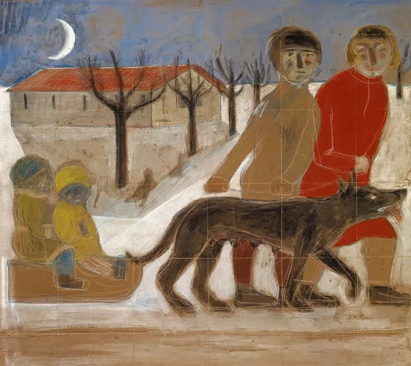 Эскиз для фрески; Дети с санками by Поль Уайлд, 1929 — digital art print download