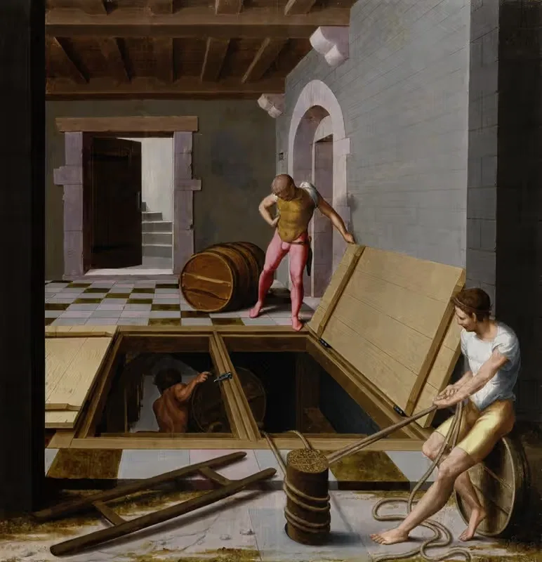 Scene in a Wine Cellar by Pseudo-Félix Chrétien, 1537 — digital art print download