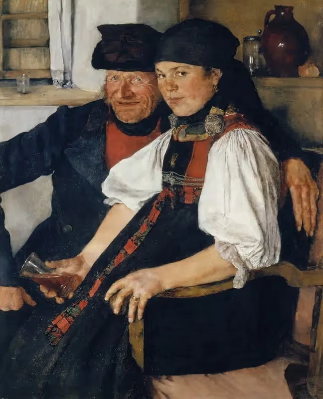 Elderly Farmer and Young Girl — Wilhelm Leibl