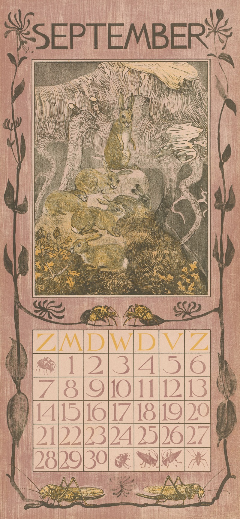 Kalenderblad september met konijnen — Тео ван Хойтема