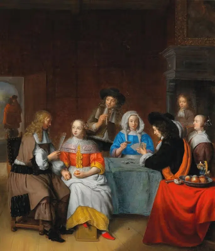 An Interior With An Elegant Company Playing Cards — Abraham Van Dijck