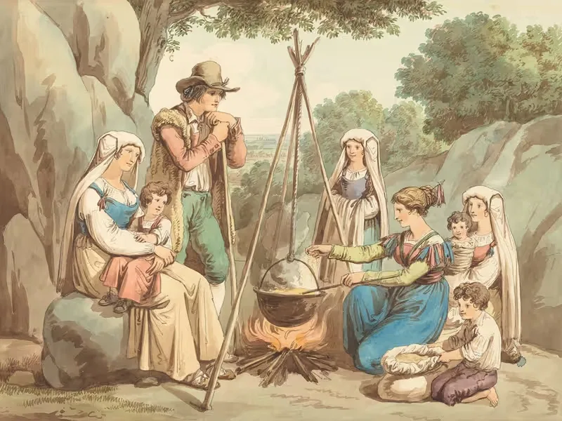 A Peasant Family Cooking Over A Campfire — Bartolomeo Pinelli