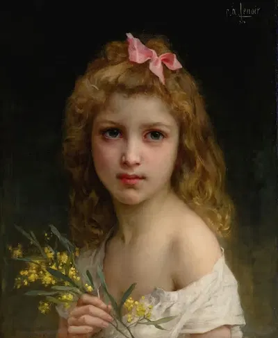 Портрет девушки с цветами мимозы by Шарль Амабль Леноар, 1901 — digital art print download