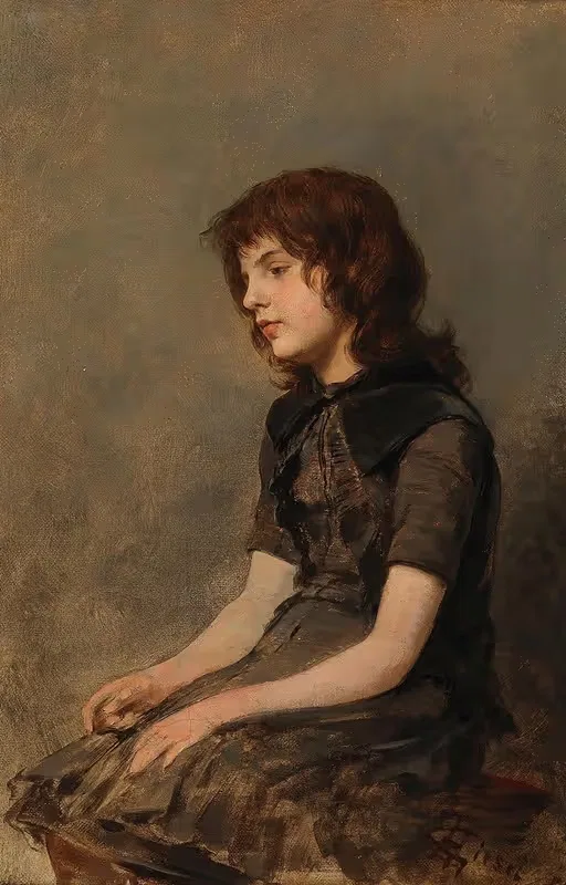 Молодая девушка, сидящая by Герман Гизель, 1885 — digital art print download
