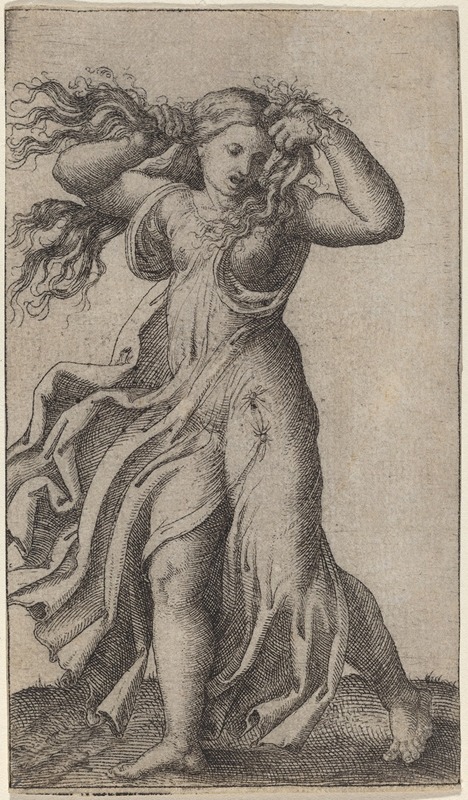 Woman Pulling Her Hair by Marcantonio Raimondi, 1520-1525 — digital art print download