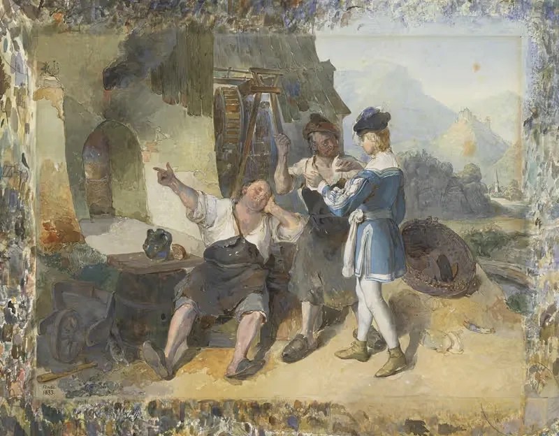 Фридолин и два рабочих у кузницы by Петер Фенди, 1833 — digital art print download