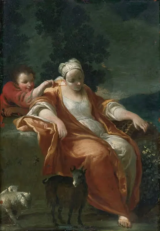 A Shepherdess Resting, With A Young Boy Tickling Her Ear — Studio of Giuseppe Maria Crespi