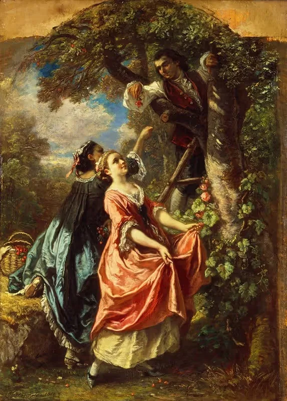Rousseau and Mlle. Galley gathering Cherries — Camille-Joseph-Etienne Roqueplan