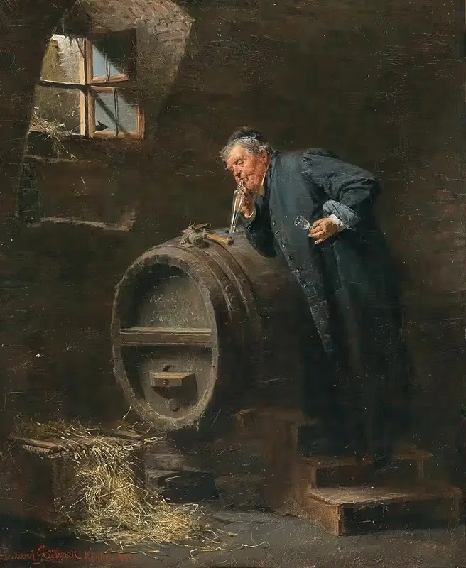 Монах в винном погребе с винным сифоном by Эдуард фон Грюцнер — digital art print download