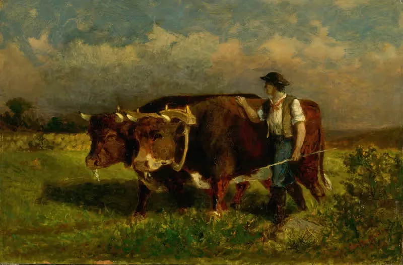 Untitled (man with two oxen) by Edward Mitchell Bannister, 1869 — digital art print download