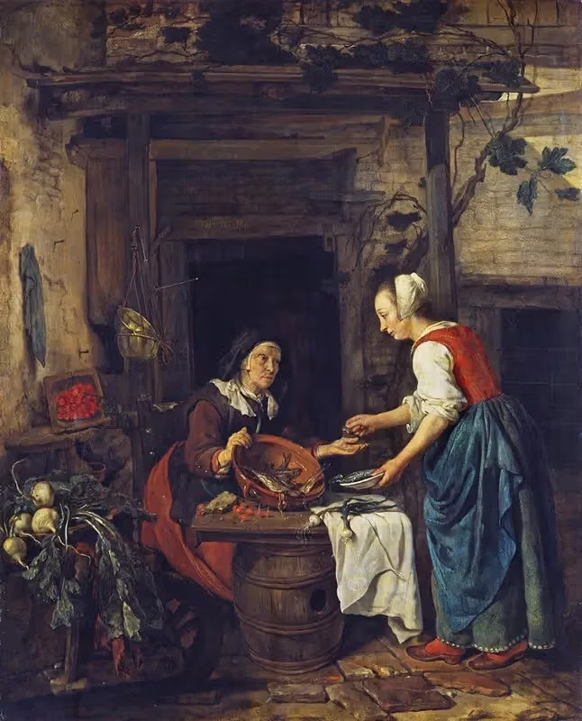 An Old Woman Selling Fish — Gabriel Metsu