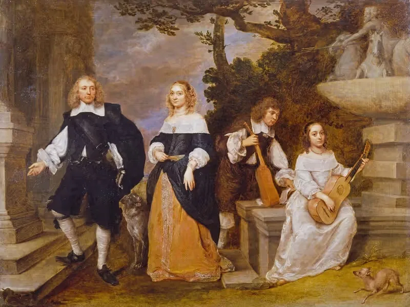 A Family Group by a Fountain — Gonzales Coques