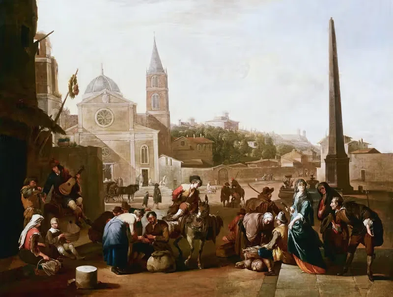 Площадь Пополо, Рим by Иоганнес Лингельбах, c. 1660 — digital art print download