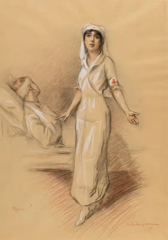 Медсестра и пациент by Жюль Кайрон, 1915 — digital art print download