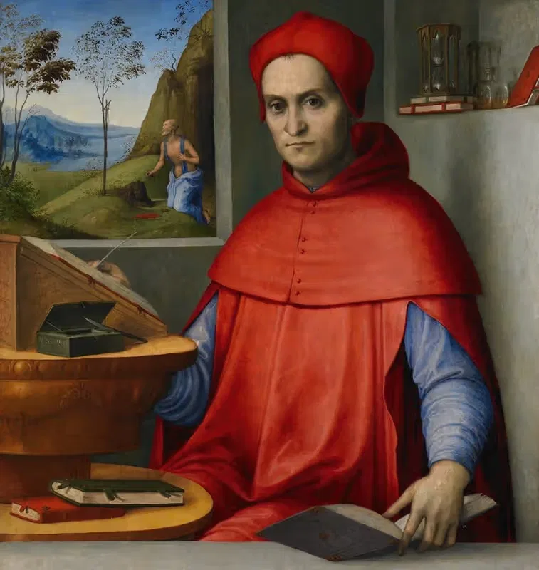 Portrait of a Cardinal in his Study — Lorenzo Costa