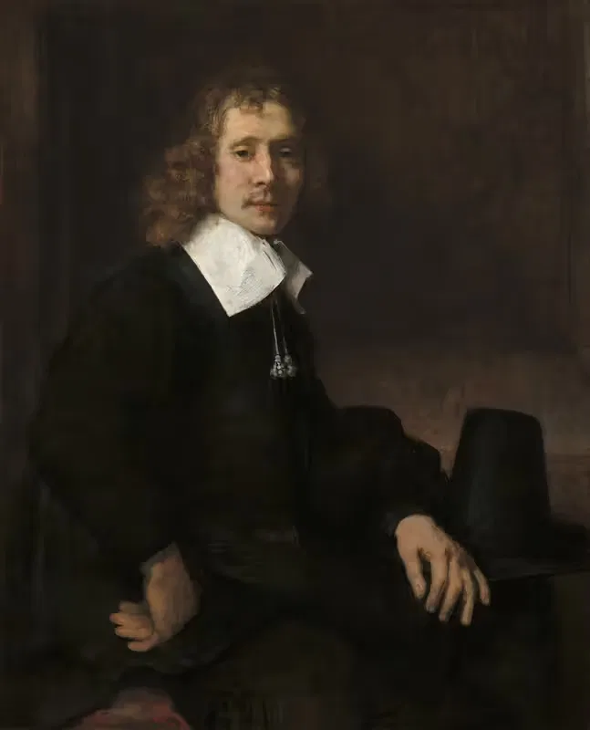 A Young Man Seated at a Table (possibly Govaert Flinck) — Rembrandt van Rijn