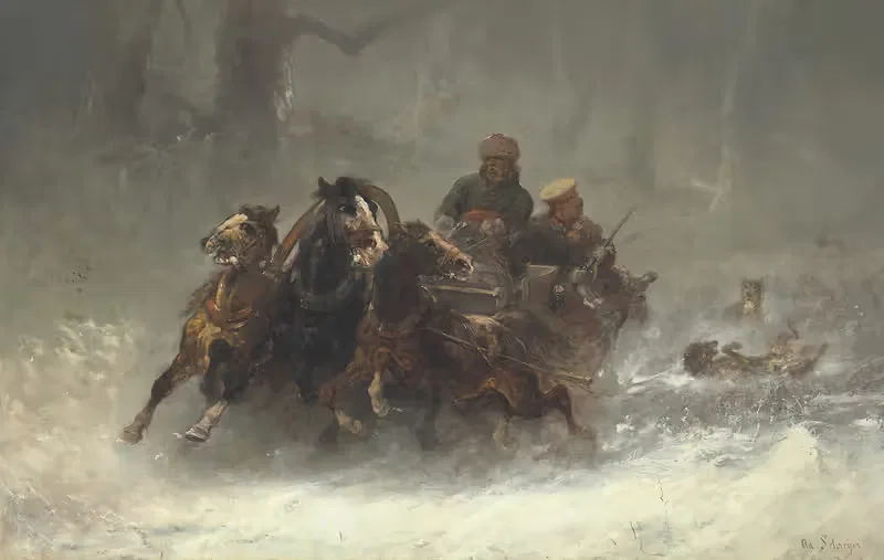 Тройка, преследуемая волками by Адольф Шрайер — digital art print download