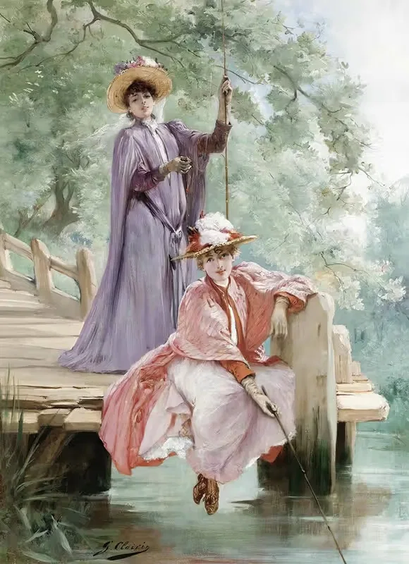 Elegant Ladies Fishing — Georges Jules Victor Clairin