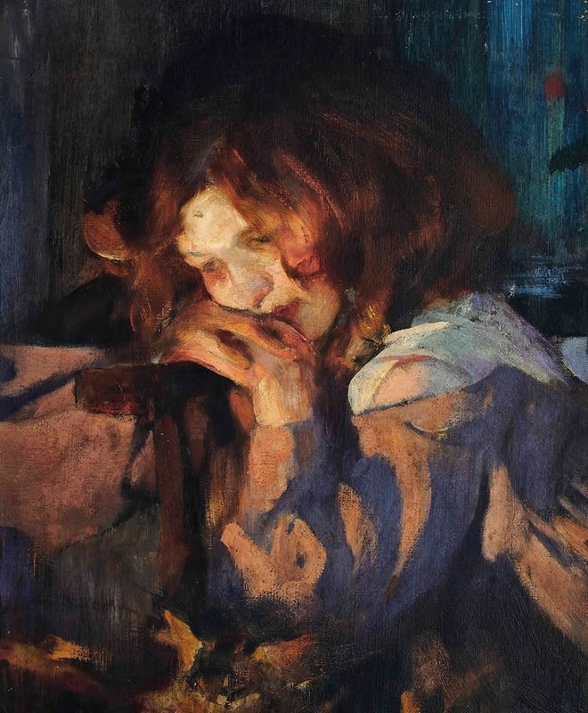 Китти при свете огня by Джеймс Джебуза Шеннон, c. 1897 — digital art print download