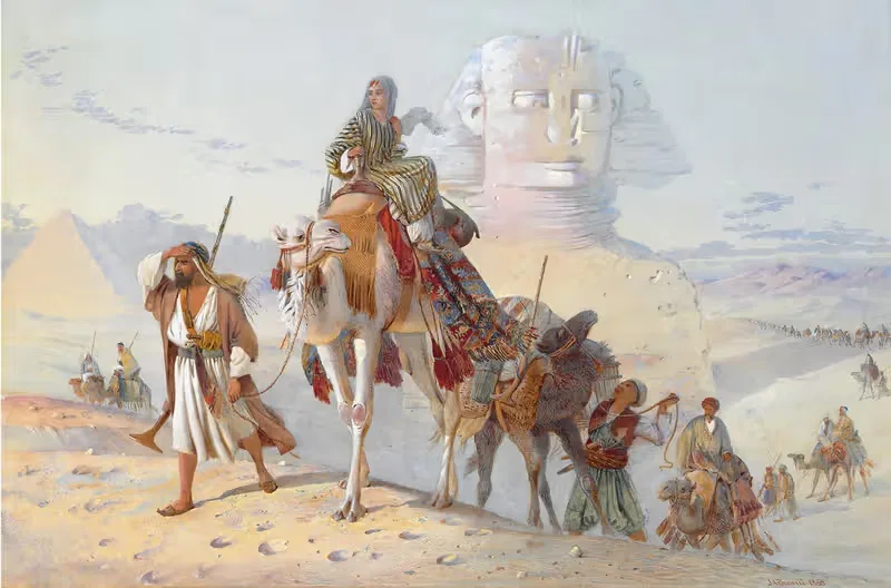Караван с пирамидами и сфинксом на заднем плане by Джозеф Остин Бенуэлл, 1868 — digital art print download