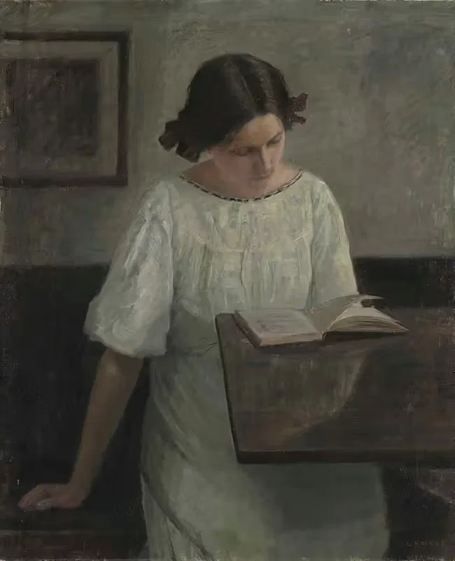 The Artist's Wife in White Reading — Carl Holsøe
