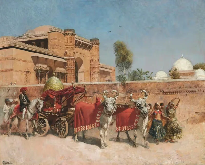 Свадебная процессия перед дворцом в Раджастане by Эдвин Лорд Уикс — digital art print download